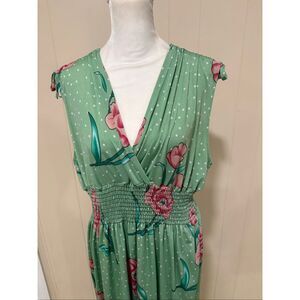 Jon & Anna Womens Dress, 3X, Green Floral Print, Polka Dots
